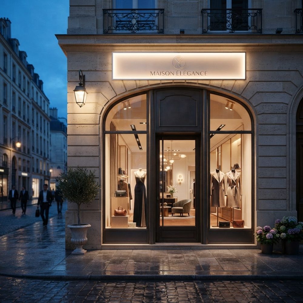 Façade avec enseigne lumineuse